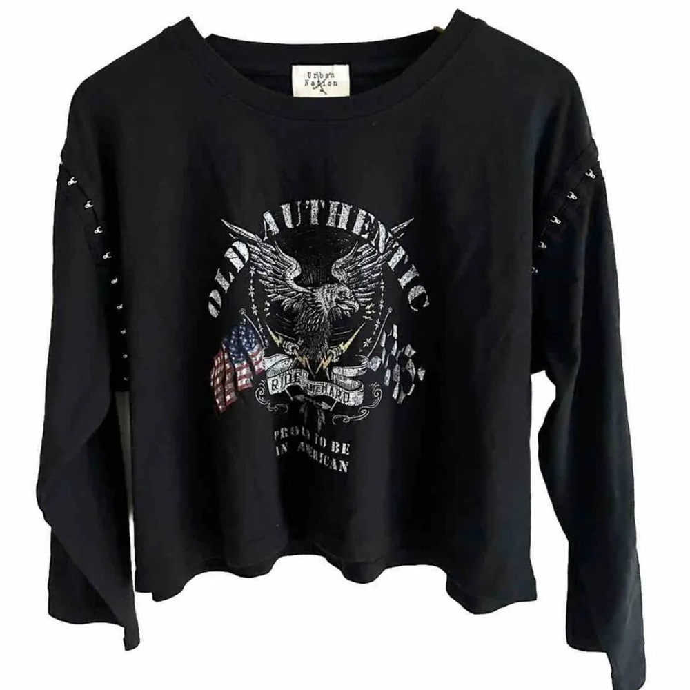 Old Authentic Eagle Bird Embellished Long Sleeve Graphic T Shirt NWOT Size M